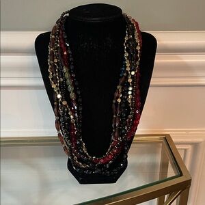 #116 - LIVE SHOW-Joan Rivers Multi-Strand Red & Black Beaded Statement Necklace